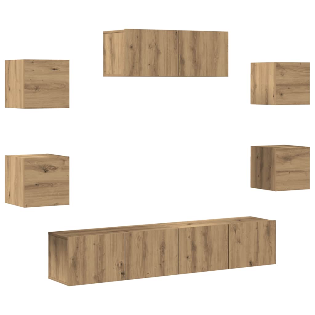 7 Piece TV Cabinet Set Wall-mounted Artisan Oak