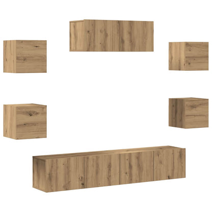 7 Piece TV Cabinet Set Wall-mounted Artisan Oak
