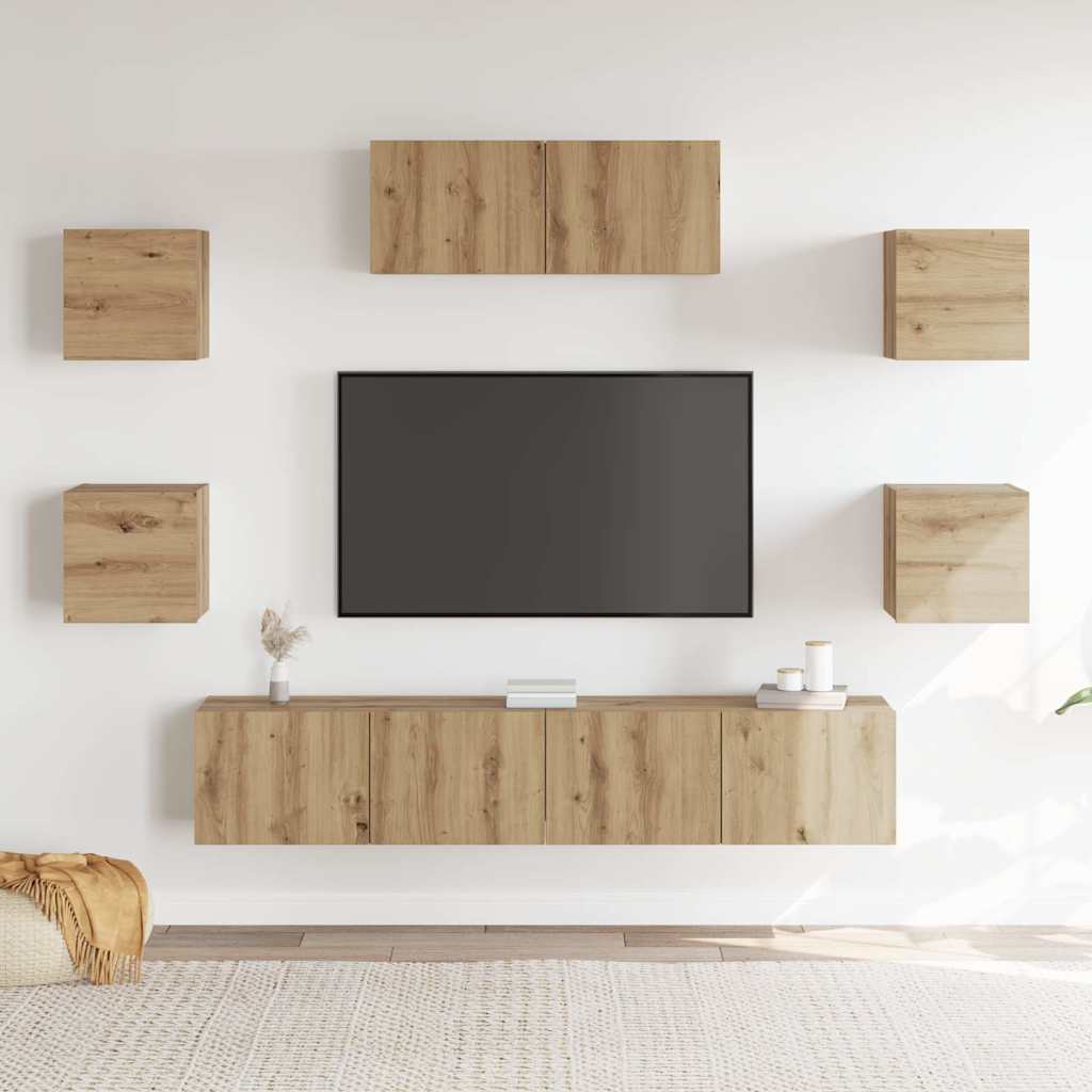 7 Piece TV Cabinet Set Wall-mounted Artisan Oak
