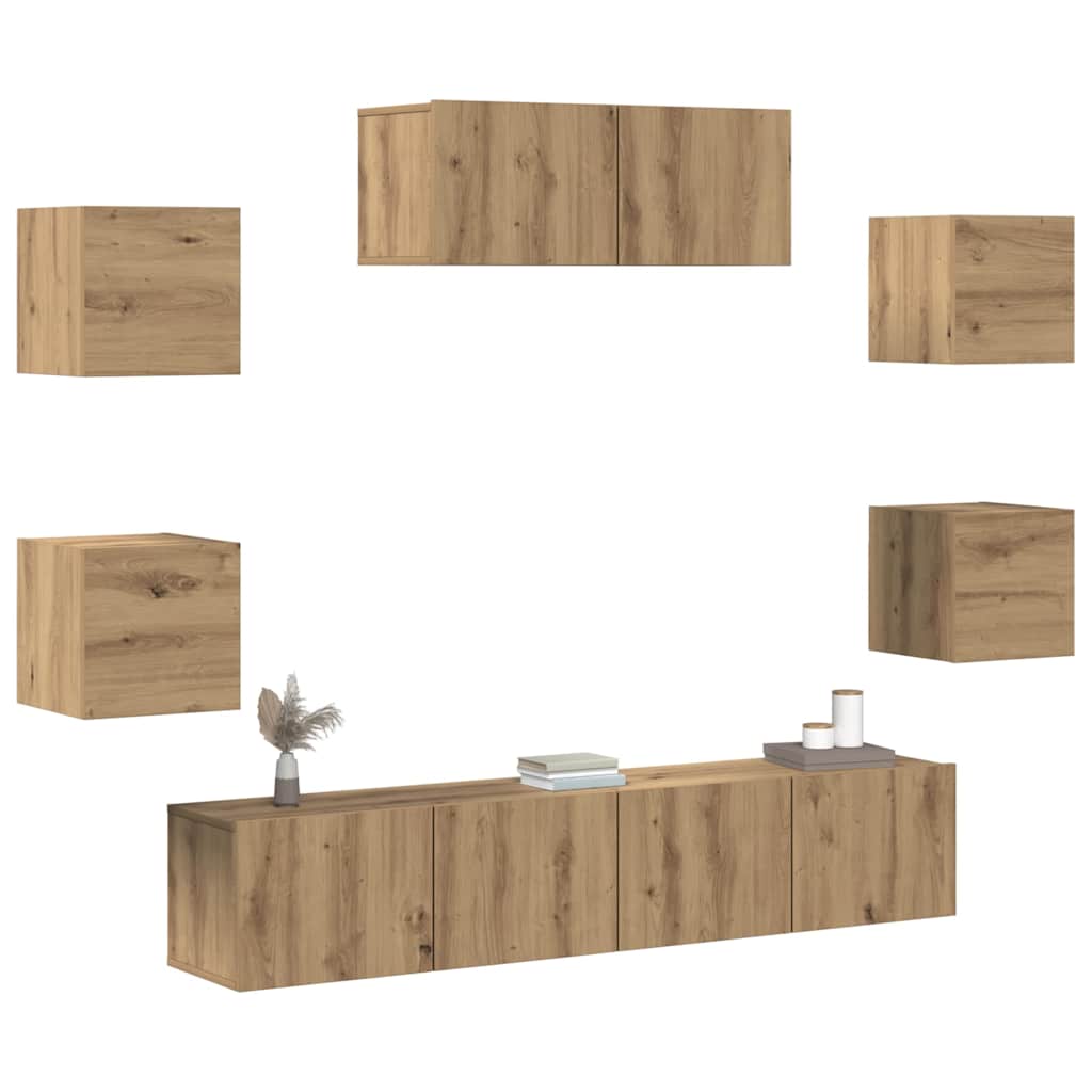 7 Piece TV Cabinet Set Wall-mounted Artisan Oak