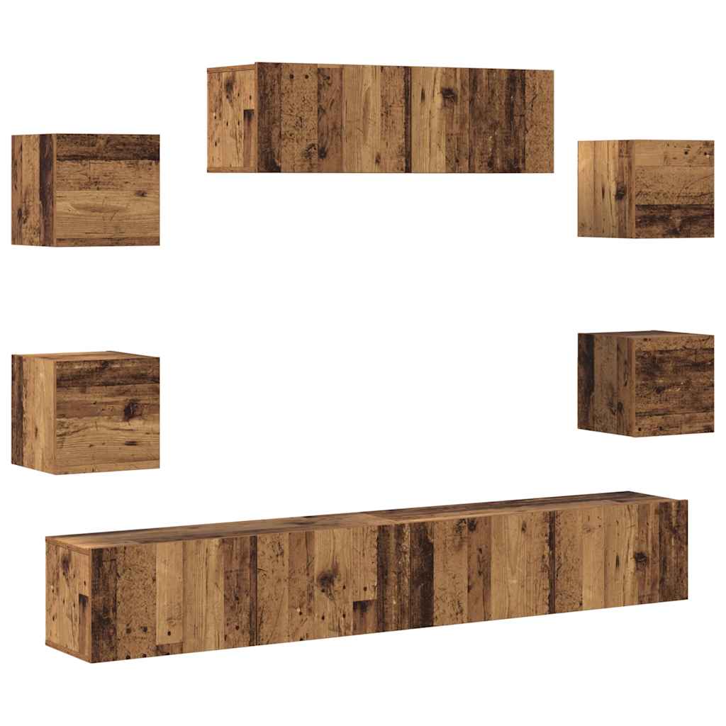 7 Piece TV Cabinet Set Wall-mounted Old Wood Engineered Wood