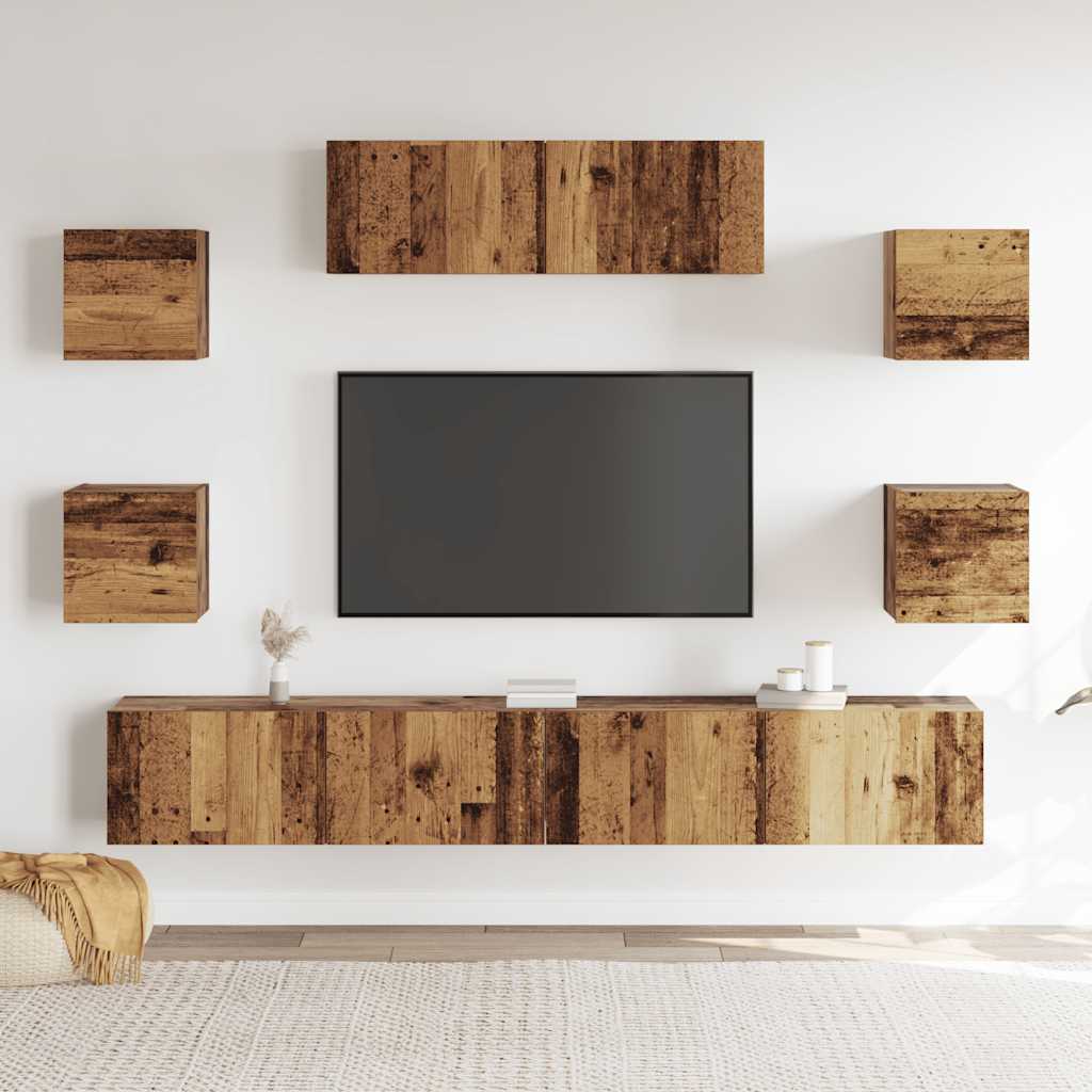 7 Piece TV Cabinet Set Wall-mounted Old Wood Engineered Wood