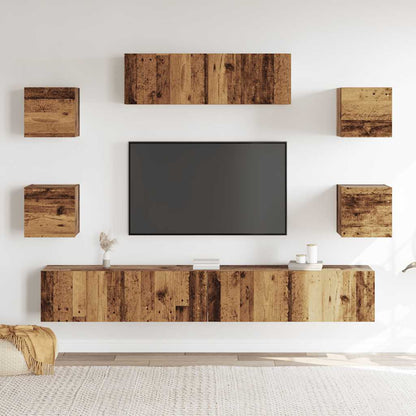 7 Piece TV Cabinet Set Wall-mounted Old Wood Engineered Wood