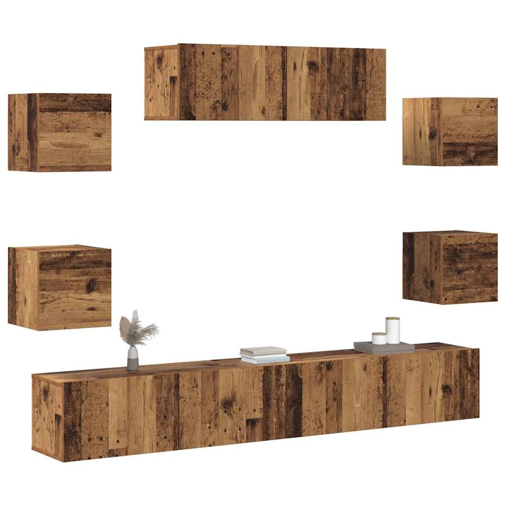 7 Piece TV Cabinet Set Wall-mounted Old Wood Engineered Wood
