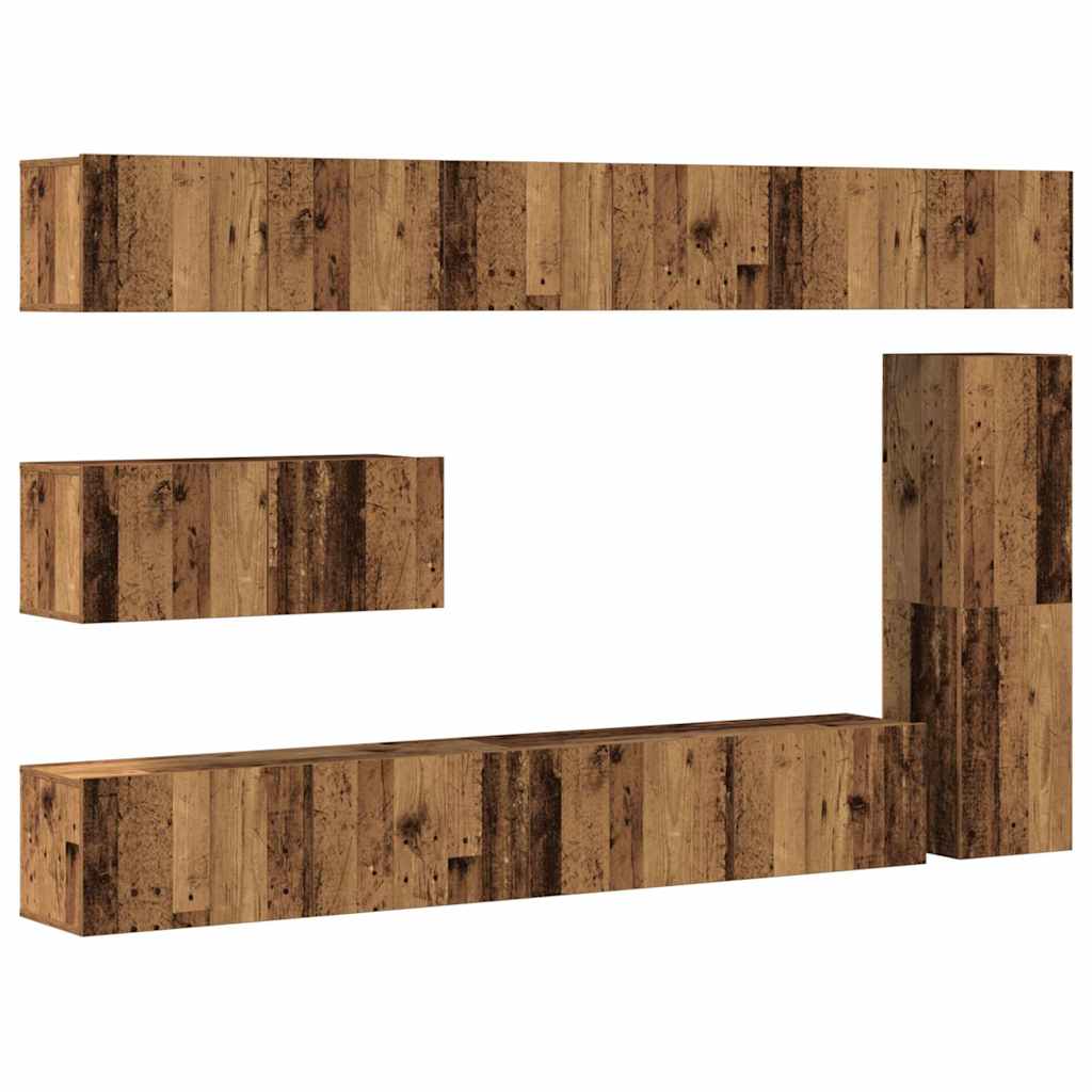 7 Piece TV Cabinet Set Wall-mounted Old Wood Engineered Wood