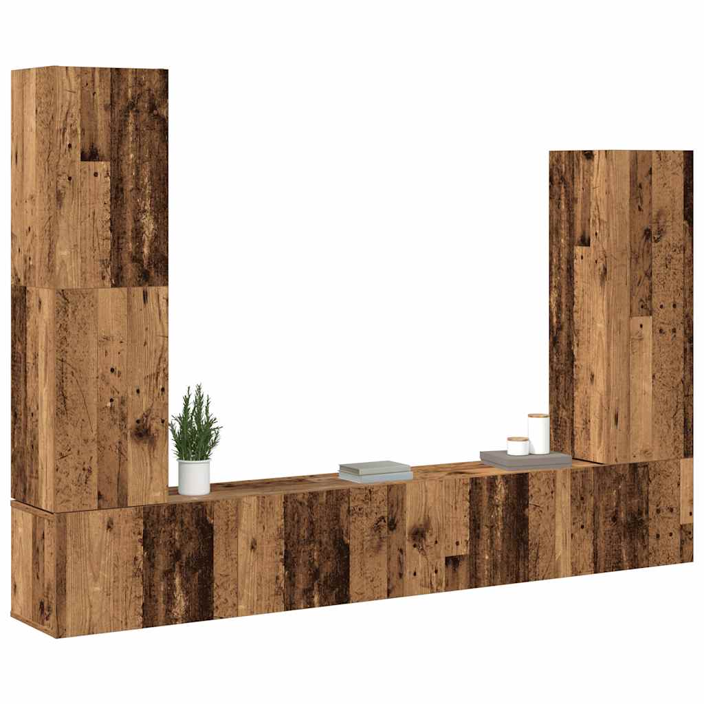 4 Piece TV Cabinet Set Wall-mounted Old Wood Engineered Wood