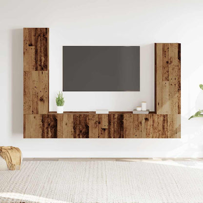 4 Piece TV Cabinet Set Wall-mounted Old Wood Engineered Wood