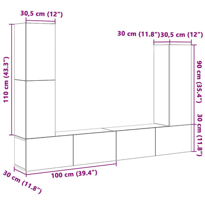 4 Piece TV Cabinet Set Wall-mounted Artisan Oak Engineered Wood