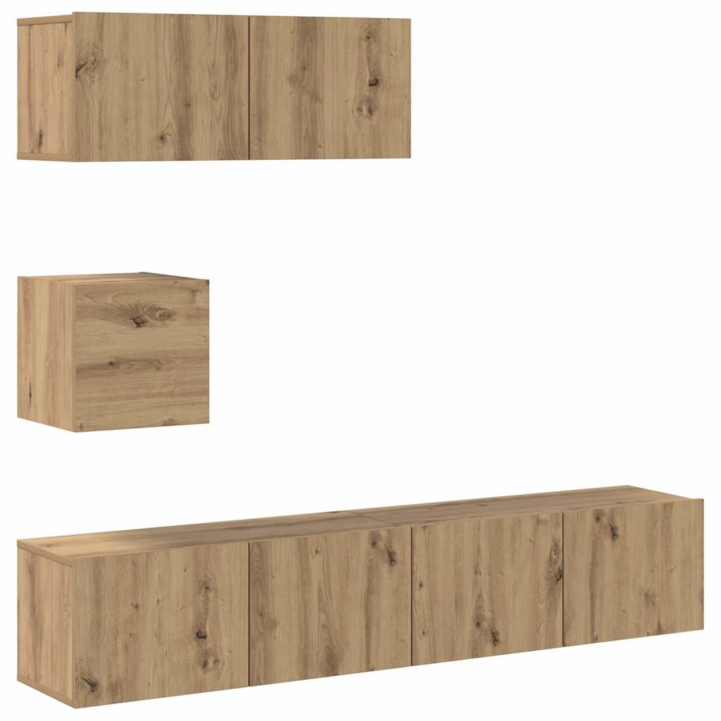 4 Piece TV Cabinet Set Wall-mounted Artisan Oak Engineered Wood