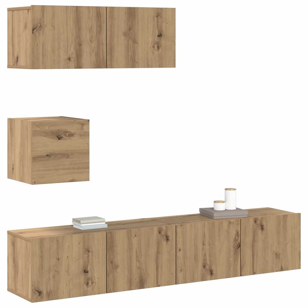 4 Piece TV Cabinet Set Wall-mounted Artisan Oak Engineered Wood