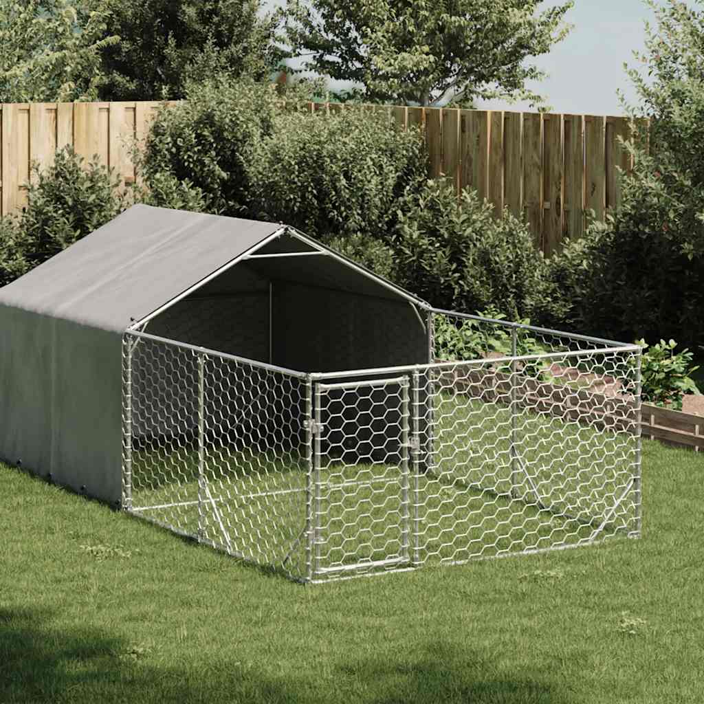 Outdoor Dog Kennel with Run 4x2x1,5 m Galvanised Steel