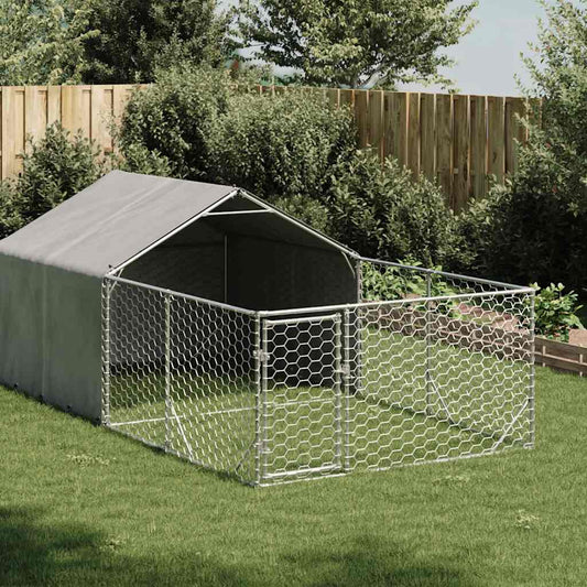 Outdoor Dog Kennel with Run 4x2x1.5 m Galvanised Steel