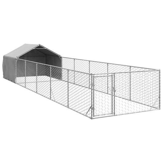 Outdoor Dog Kennel with Run 8x2x1.5 m Galvanised Steel