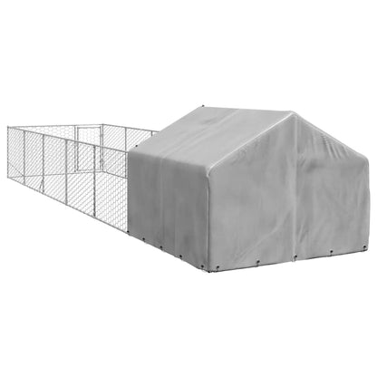 Outdoor Dog Kennel with Run 8x2x1.5 m Galvanised Steel