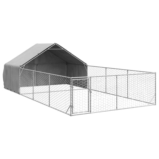 Outdoor Dog Kennel with Run 7x3x1.9 m Galvanised Steel