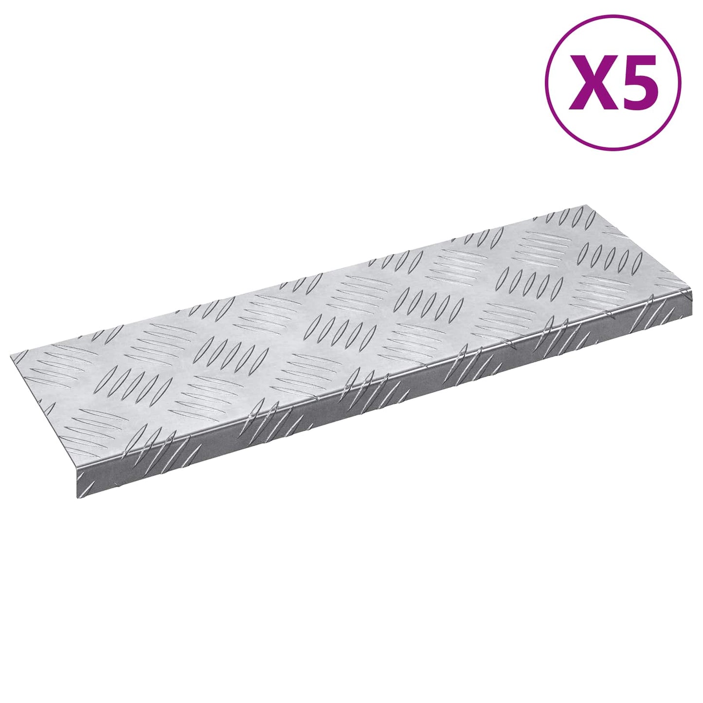 Stair Tread Rectangular 5 pcs Silver 60 x 18 x 2.5 cm Aluminium