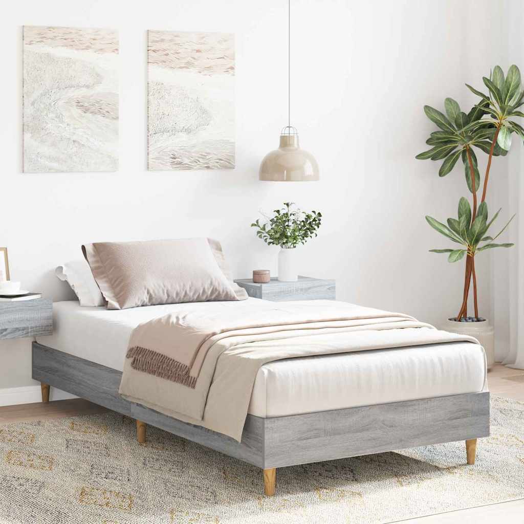 Bed Frame Grey Sonoma 203 x 93 x 25 cm Engineered Wood