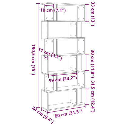 Bookcase Black Oak 80x24x190.5 cm Engineered Wood