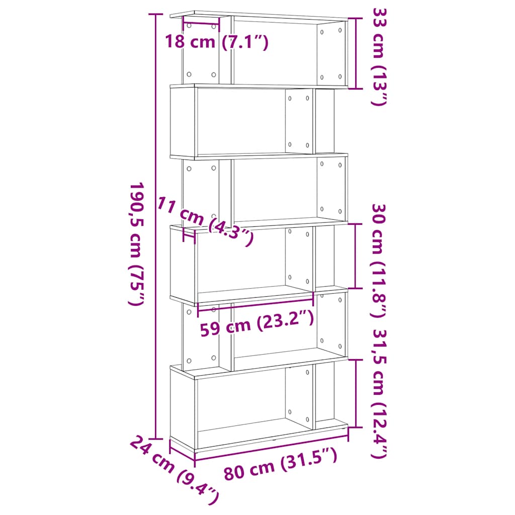 Bookcase Black Oak 80x24x190,5 cm Engineered Wood