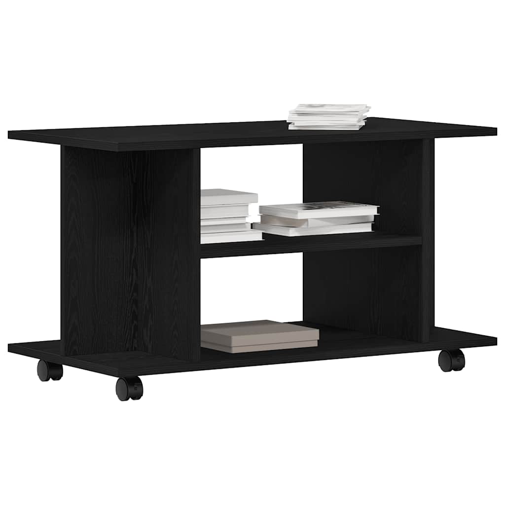 TV Cabinet with Castors Black Oak 80x40x45 cm Engineered Wood