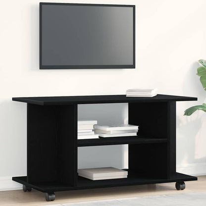 TV Cabinet with Castors Black Oak 80x40x45 cm Engineered Wood
