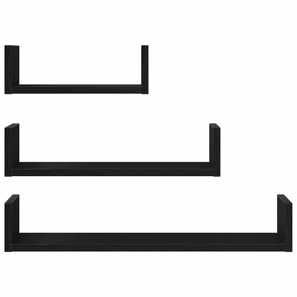 Wall Shelves 3 pcs Black Oak Engineered Wood
