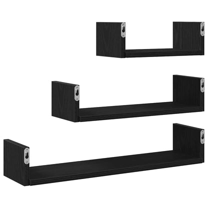 Wall Shelves 3 pcs Black Oak Engineered Wood