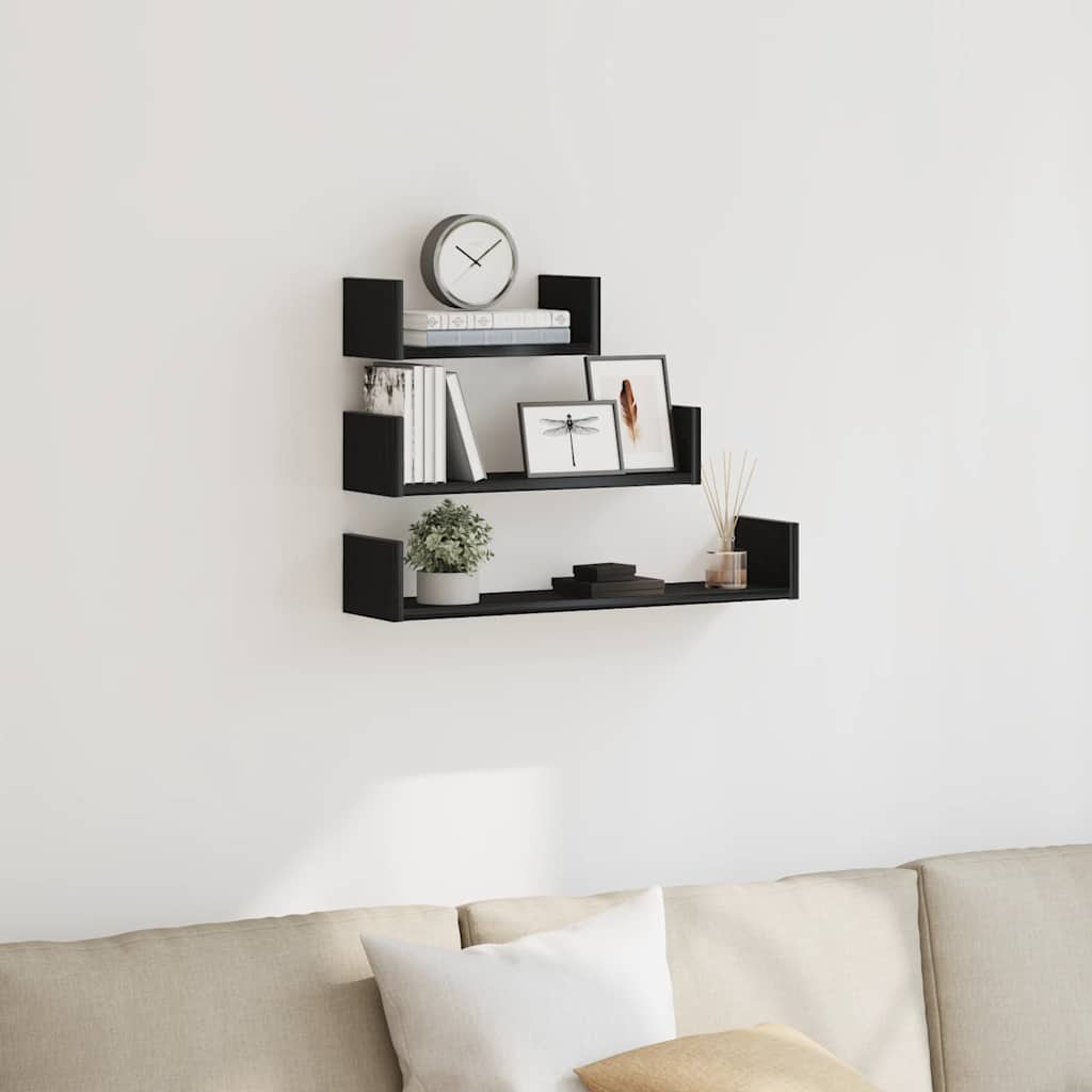 Wall Shelves 3 pcs Black Oak Engineered Wood