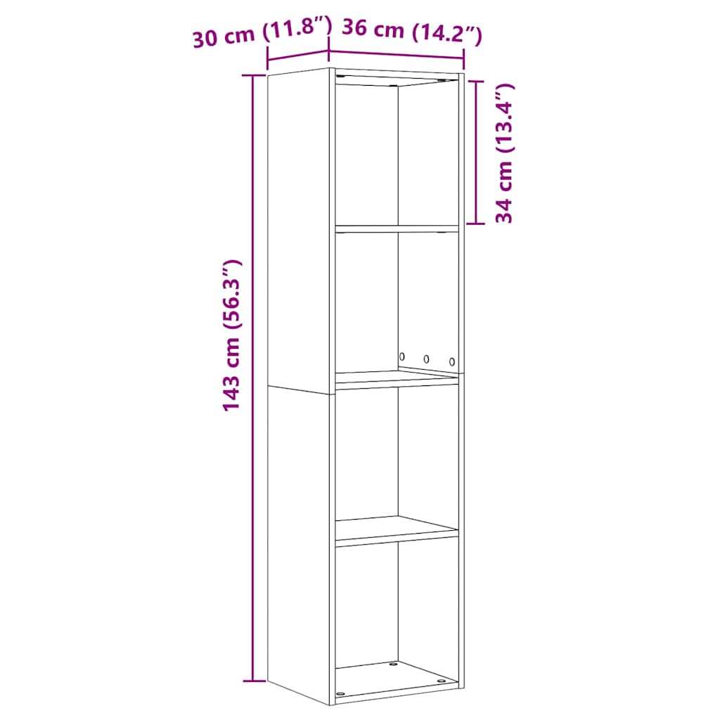 Book Cabinet Black Oak 143 x 30 x 36 cm Engineered Wood
