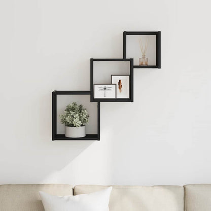 Wall Cube Shelves Black Oak 68x15x68 cm Engineered Wood
