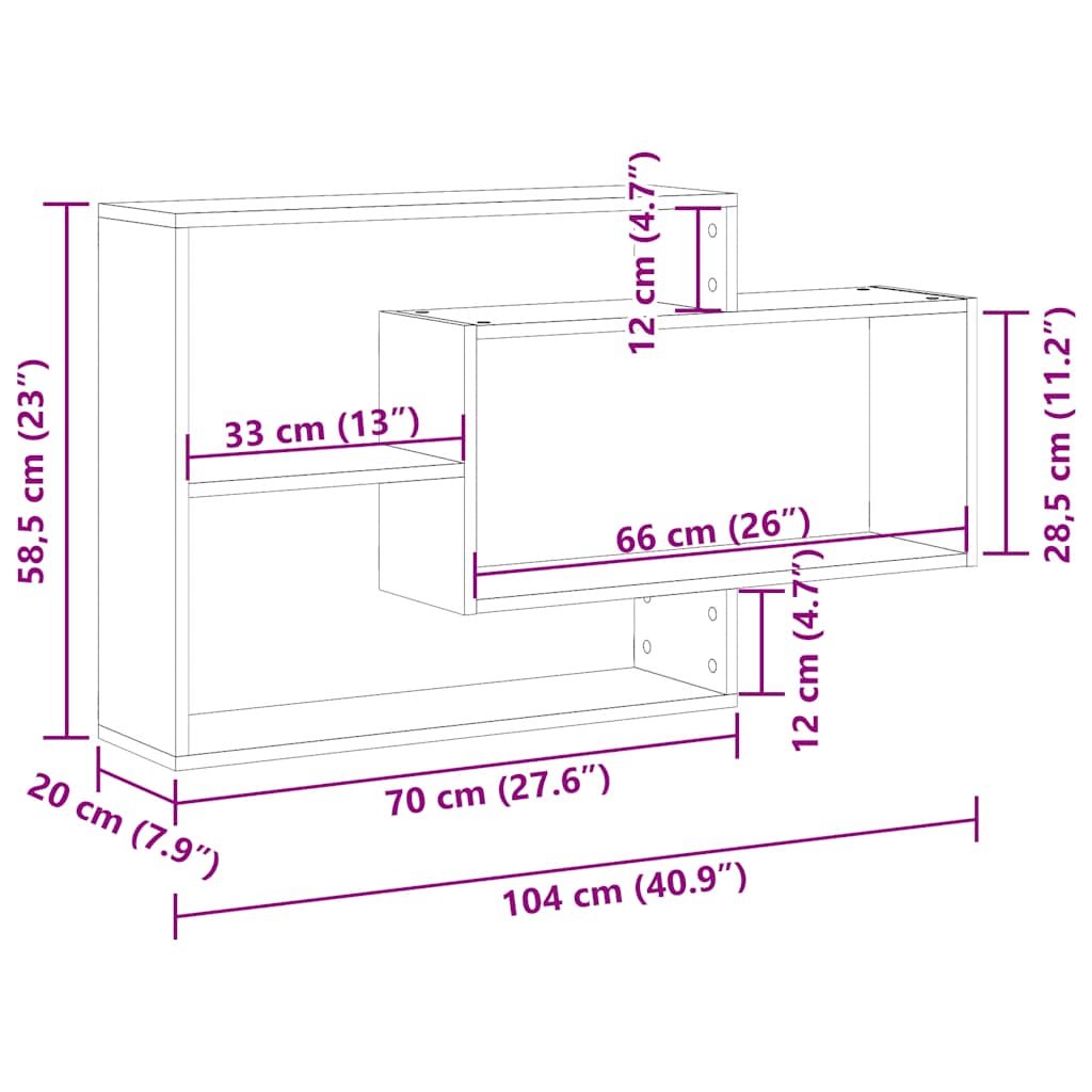 Wall Shelf Black Oak 104x20x58.5 cm Engineered Wood
