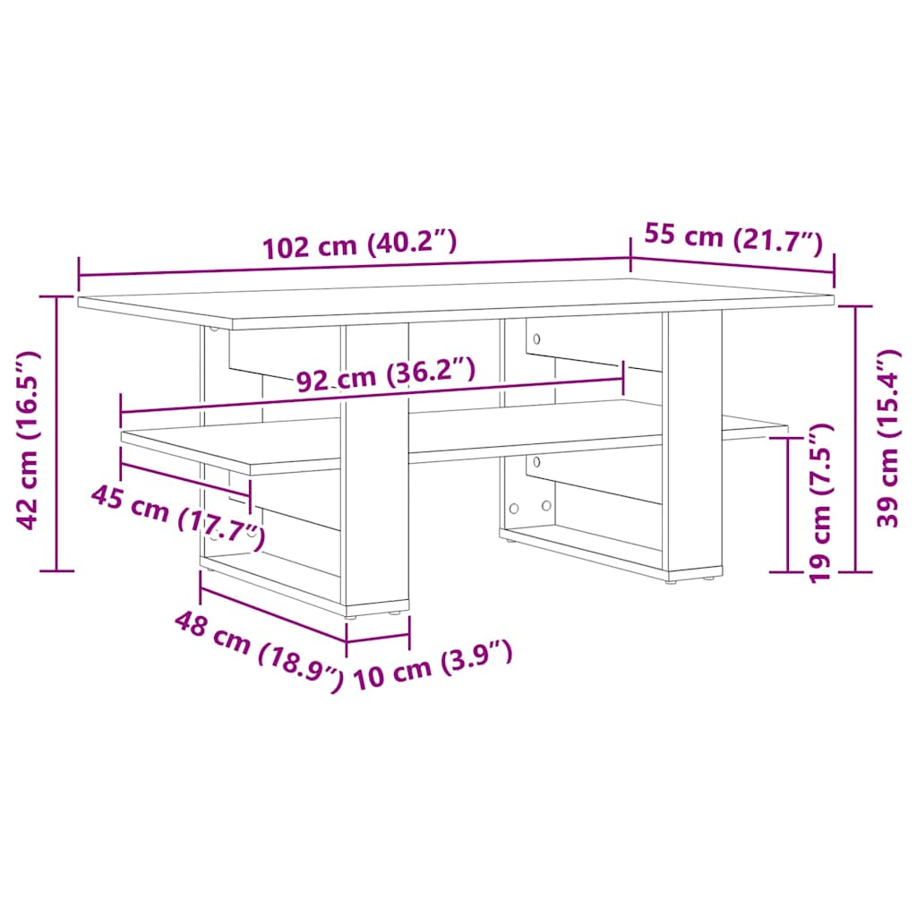 Coffee Table Black Oak 102 x 55 x 42 cm Engineered Wood