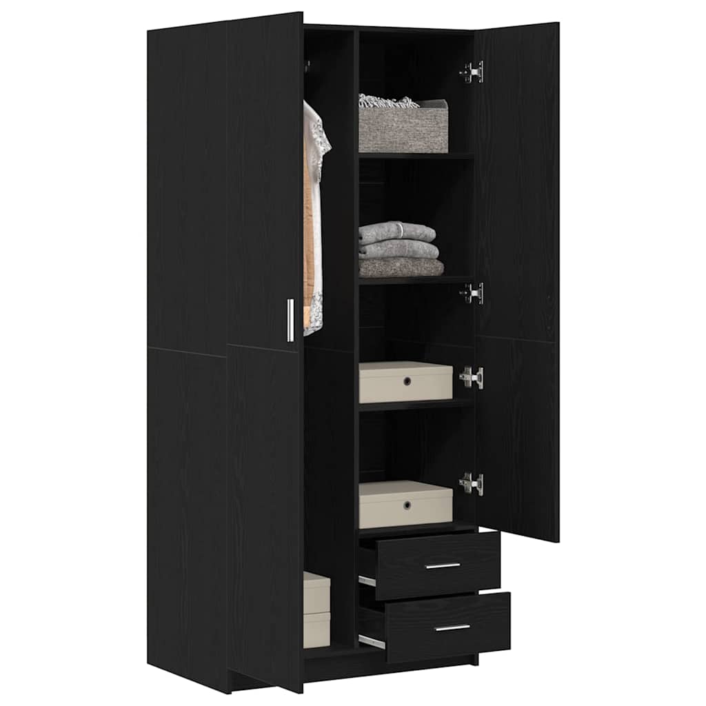 Wardrobe with Drawer Black Oak 80 x 52 x 180 cm Engineered Wood