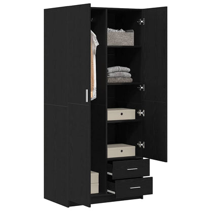 Wardrobe with Drawer Black Oak 80 x 52 x 180 cm Engineered Wood