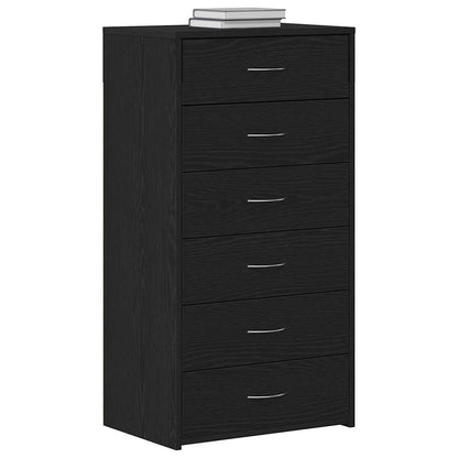Sideboard with 6 Drawers Black Oak 50x34x96 cm Engineered Wood