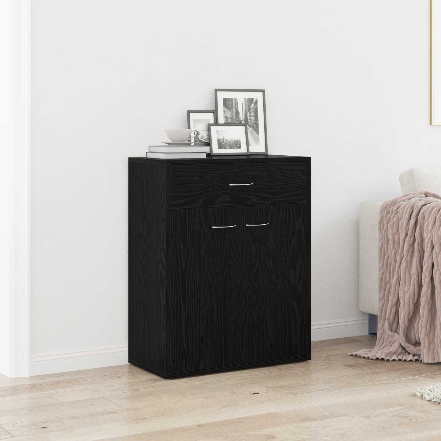 Sideboard with Drawer Black Oak 60 x 30 x 75 cm Engineered Wood