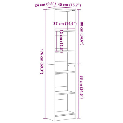 Bookcase Black Oak 40x24x176 cm Engineered Wood
