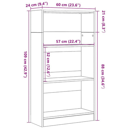Bookcase Black Oak 60x24x109 cm Engineered Wood
