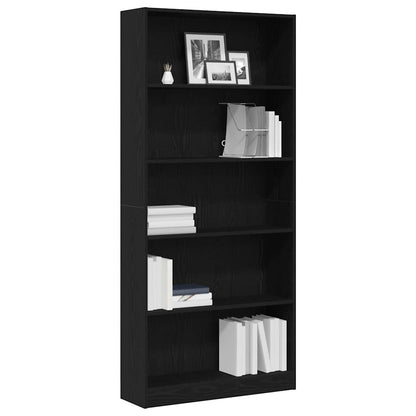 Bookcase Black Oak 80x24x176 cm Engineered Wood