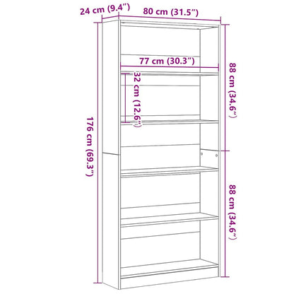 Bookcase Black Oak 80x24x176 cm Engineered Wood
