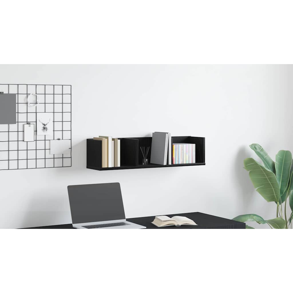 Wall Shelf with Shelf Black Oak 75 x 18 x 18 cm Engineered Wood