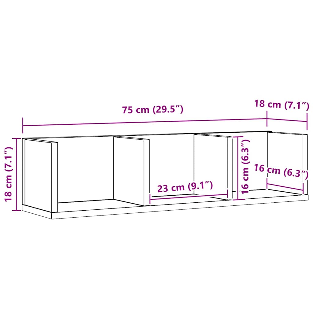 Wall Shelf with Shelf Black Oak 75 x 18 x 18 cm Engineered Wood