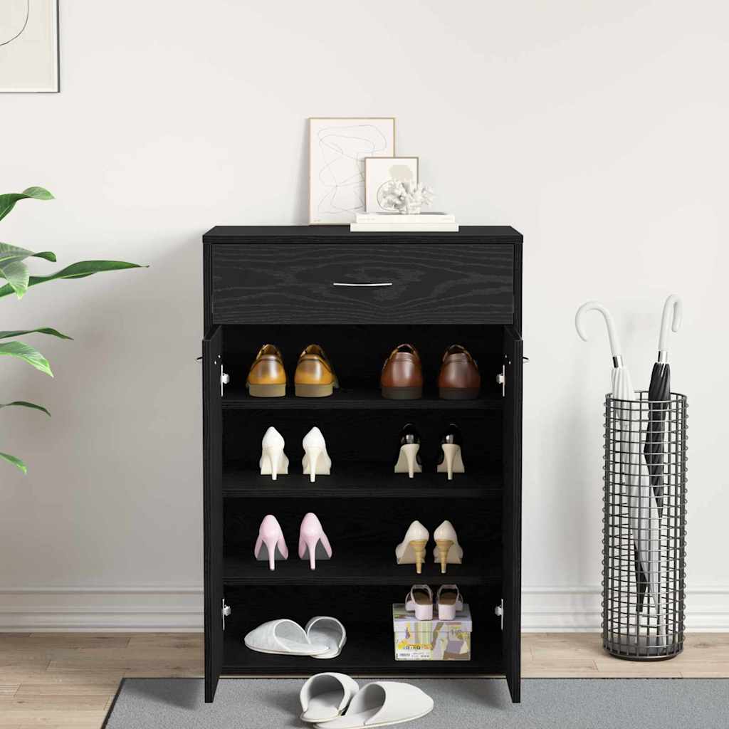 Shoe Rack with Drawer Black Oak 60 x 35 x 84 cm Engineered Wood
