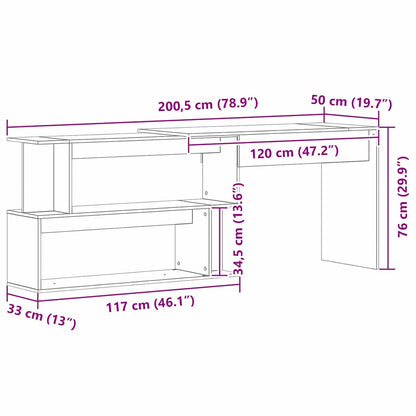 Desk Black Oak 200 x 50 x 76 cm Engineered Wood