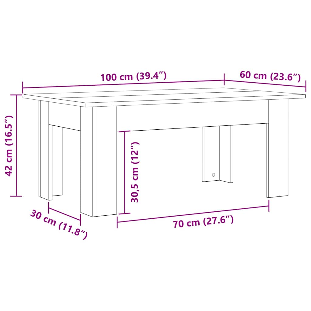 Coffee Table Black Oak 100 x 60 x 42 cm Engineered Wood