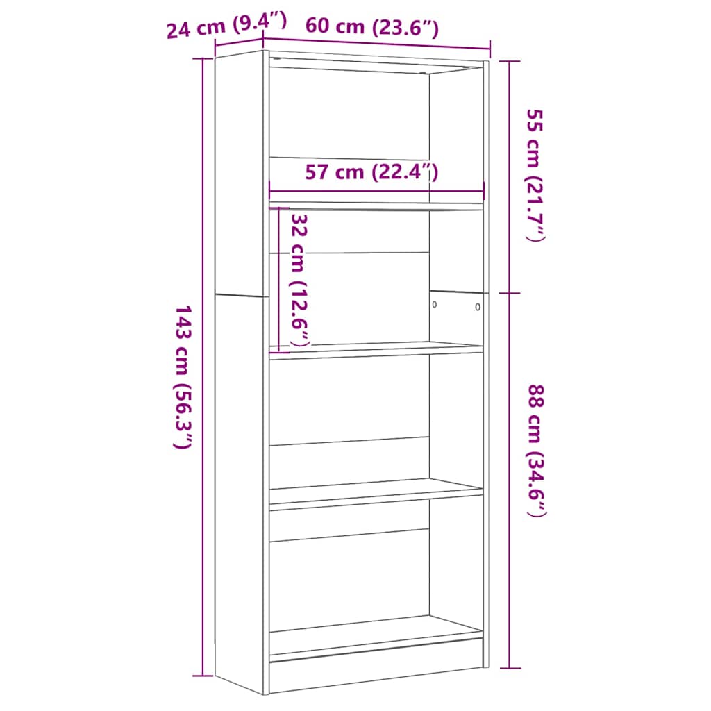 Bookshelf Black Oak 60 x 24 x 143 cm Engineered Wood