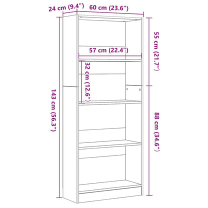 Bookshelf Black Oak 60 x 24 x 143 cm Engineered Wood