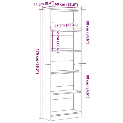 Bookshelf Black Oak 60 x 24 x 176 cm Engineered Wood