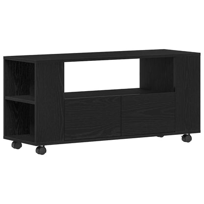 TV Cabinet with Wheels Black Oak 102x34,5x43 cm Engineered Wood