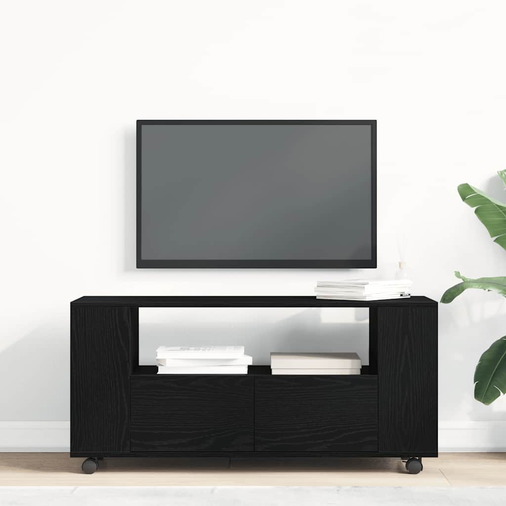 TV Cabinet with Wheels Black Oak 102x34,5x43 cm Engineered Wood